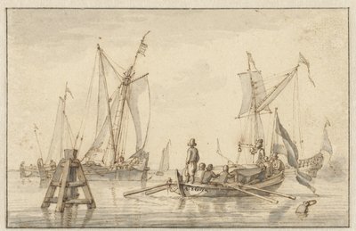 Stille See mit einigen Booten von Abraham Storck