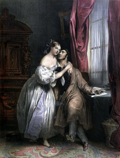 Verliebte - von Achille Deveria, Lithographie von Achille Devéria