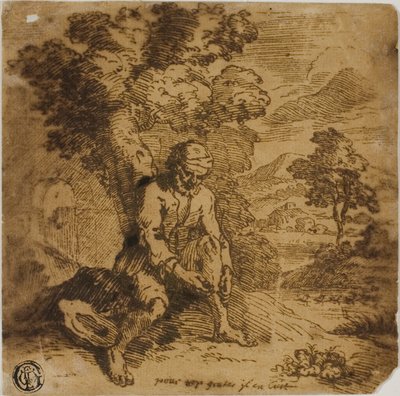 Sitzender Mann, der sich am Bein kratzt von Adam Elsheimer