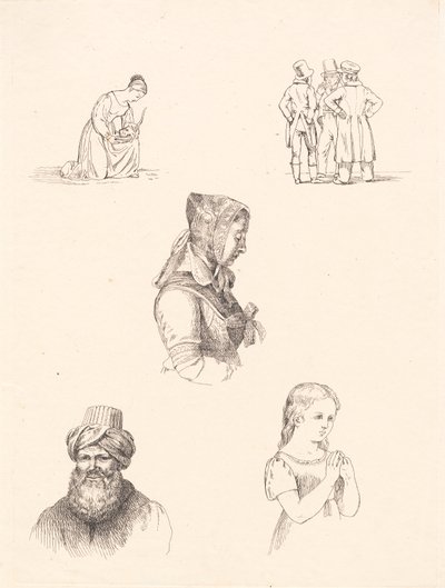 Probenblatt mit Figurenstudien von Adam Müller