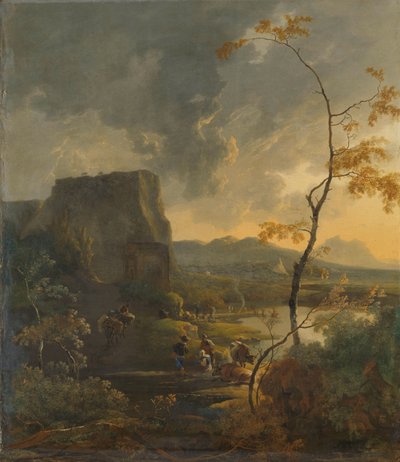 Italienische Landschaft mit antikem Tempietto von Adam Pijnacker
