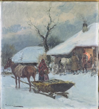 Schlitten vor einem Haus, 1930 von Adam Setkowicz