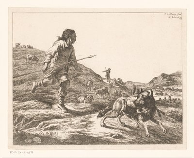 Hirte verfolgt einen Wolf von Adam von Bartsch