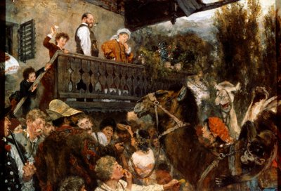 Ein reisender Zirkus Kameleure in Partenkirchen von Adolph Menzel