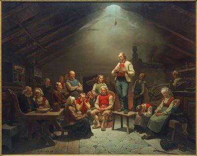 Die Andacht der Haugianer von Adolph Tidemand