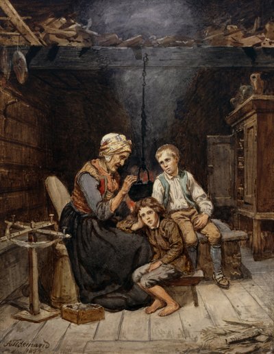 Großmutter erzählt ein Märchen von Adolph Tidemand