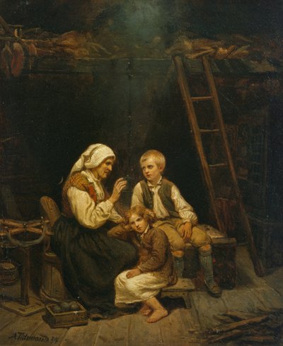 Die Märchenerzählerin, Großmutters Geschichte von Adolph Tidemand