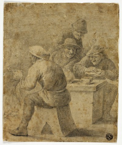 Vier Bauern am Tisch von Adriaen Brouwer