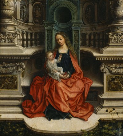 Die Madonna und das Kind auf dem Thron, 16. Jahrhundert von Adriaen Isenbrandt or Isenbrant