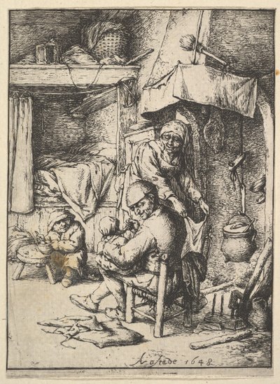 Vater füttert sein Kind (1610-85) von Adriaen Jansz. van Ostade