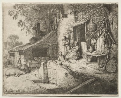 Die Frau beim Spinnen von Adriaen Jansz. van Ostade