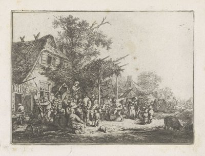 Dansende boeren voor een herberg von Adriaen van Ostade