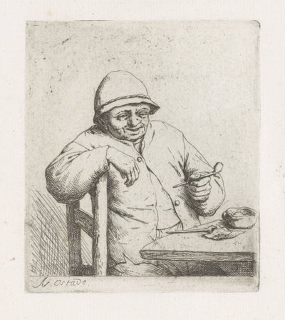 Mann mit einer Pfeife am Tisch von Adriaen van Ostade