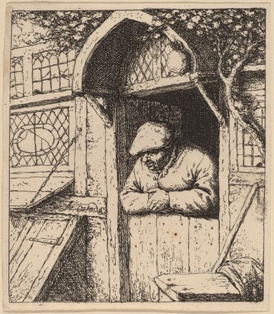 Bauer, der sich an seiner Tür lehnt von Adriaen van Ostade