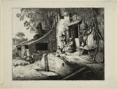 Die spinnende Frau von Adriaen van Ostade