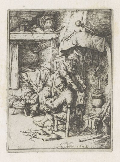 Vater füttert ein Kind von Adriaen van Ostade