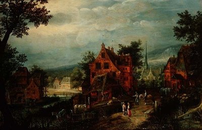 Dorflandschaft mit Bauern von Adriaen van Stalbemt