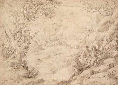 Landschaft mit der Versuchung Christi von Agostino Carracci