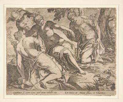 Merkur und die drei Grazien von Agostino Carracci