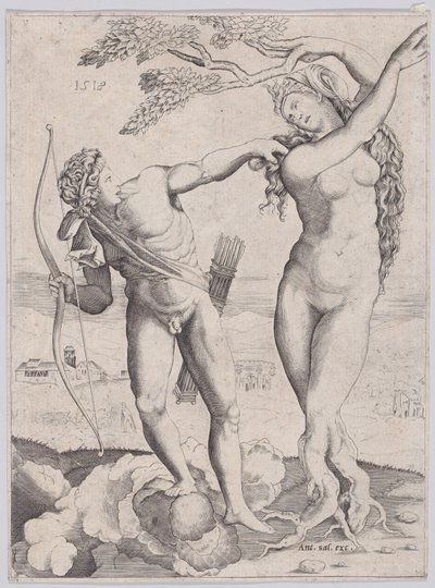 Apollo und Daphne, datiert 1518 von Agostino Veneziano