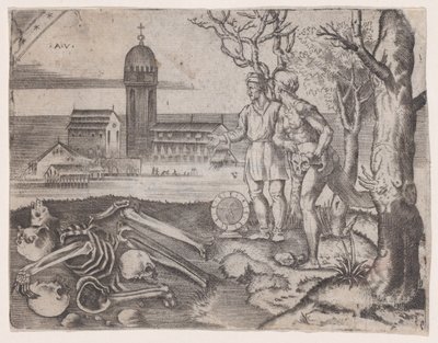 Zwei Männer auf einem Friedhof, ca. 1514-36 von Agostino Veneziano