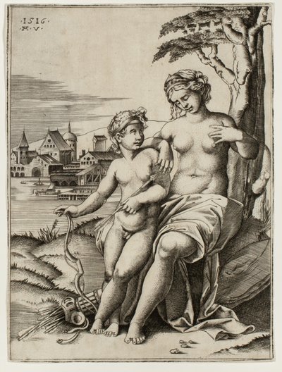 Venus, verwundet von Cupidos Pfeil von Agostino dei Musi