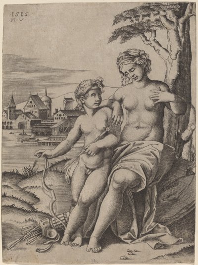 Venus und Amor von Agostino dei Musi after Raphael