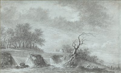 Flusslandschaft mit Wasserfall von Aignan Thomas Desfriches