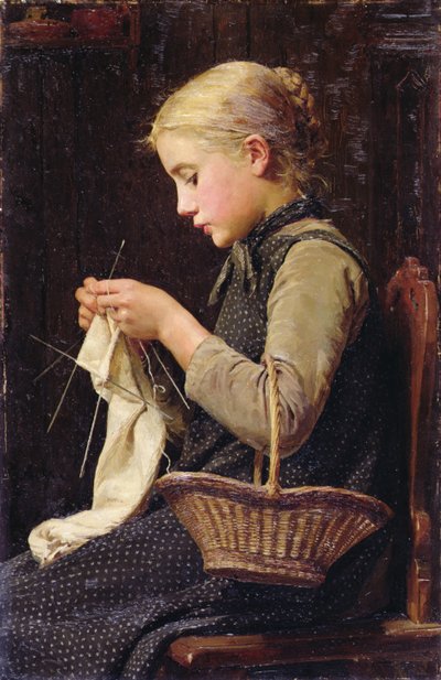 Strickendes Mädchen von Albert Anker