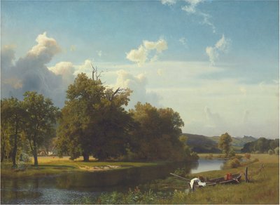 Eine Flusslandschaft, Westfalen, 1855 von Albert Bierstadt