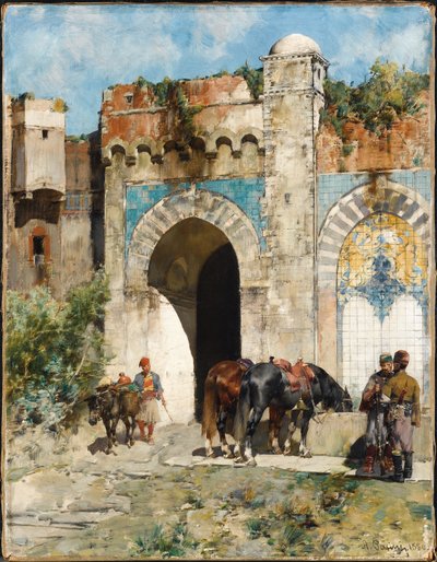 Die Pferde tränken, 1880 von Alberto Pasini