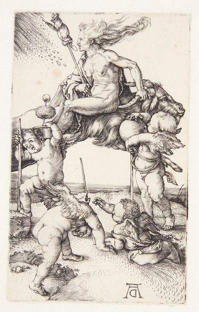 Hexe, die rückwärts auf einer Ziege reitet von Albrecht Dürer