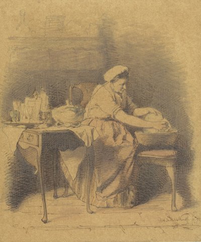 Sitzende Frau, Geschirr waschend von Alexander Hugo Bakker Korff