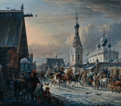 Straße mit Postkutschen, 1829 von Alexander Osipovich Orlowski