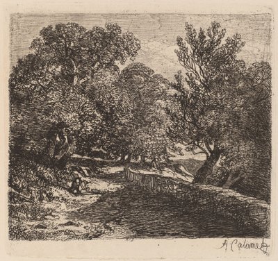 Mann, der sich an einer Steinmauer ausruht von Alexandre Calame