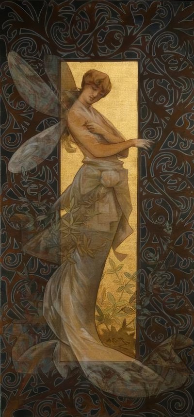 Komposition mit geflügelter Nymphe bei Sonnenaufgang von Alexandre de Riquer