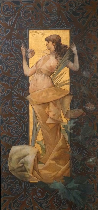 Komposition mit geflügelter Nymphe bei Sonnenaufgang von Alexandre de Riquer