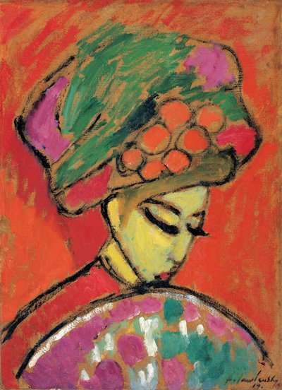 Junges Mädchen mit einem Blumenhut von Alexej von Jawlensky