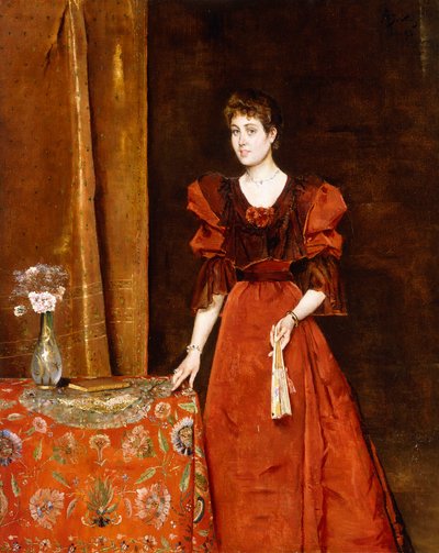 Elegante Dame mit einem Fächer, 1893 von Alfred Emile Stevens