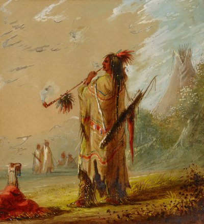 Ein Shoshonee-Indianer raucht, ca. 1860er von Alfred Jacob Miller