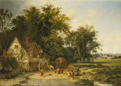 Fußballspielen vor dem Gun Inn von Alfred Walter Williams