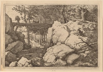 Ziege auf einer kleinen Brücke von Allart van Everdingen