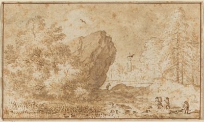 Landschaft mit großem Felsen von Allart van Everdingen