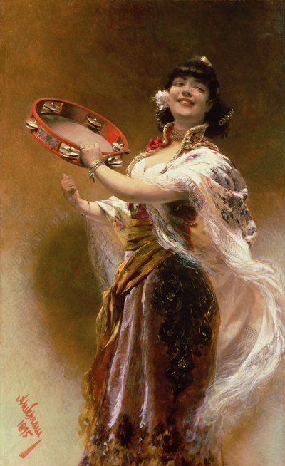 Zigeunermädchen mit Tamburin von Alois Hans Schram