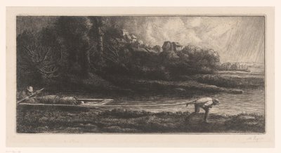 Landschaft mit Treckschute von Alphonse Legros (signed by artist)