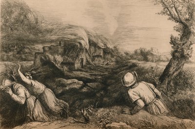 Das brennende Dorf, um 1880 von Alphonse Legros