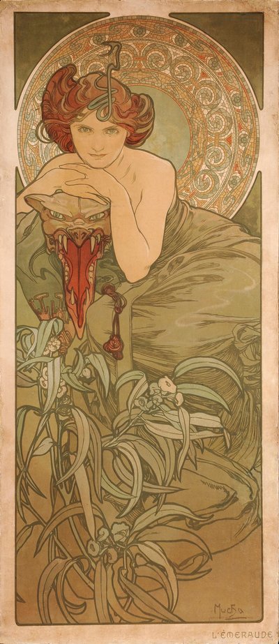 Smaragd aus der Serie Die Edelsteine von Alphonse Mucha