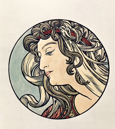 Kopf einer Frau von Alphonse Mucha