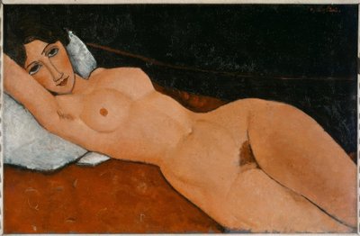 Liegender Frauenakt auf weißem Kissen von Amedeo Modigliani
