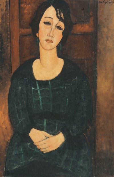 Frau in einem karierten Kleid, 1916 von Amedeo Modigliani